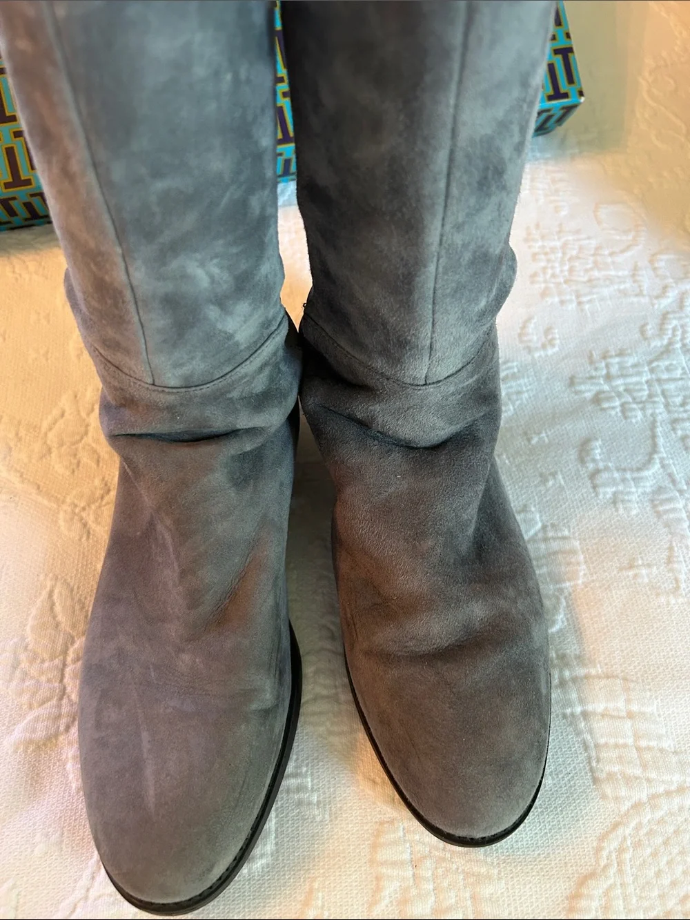 Tory Burch Over-the-Knee Suede Stretch Boots in Gray